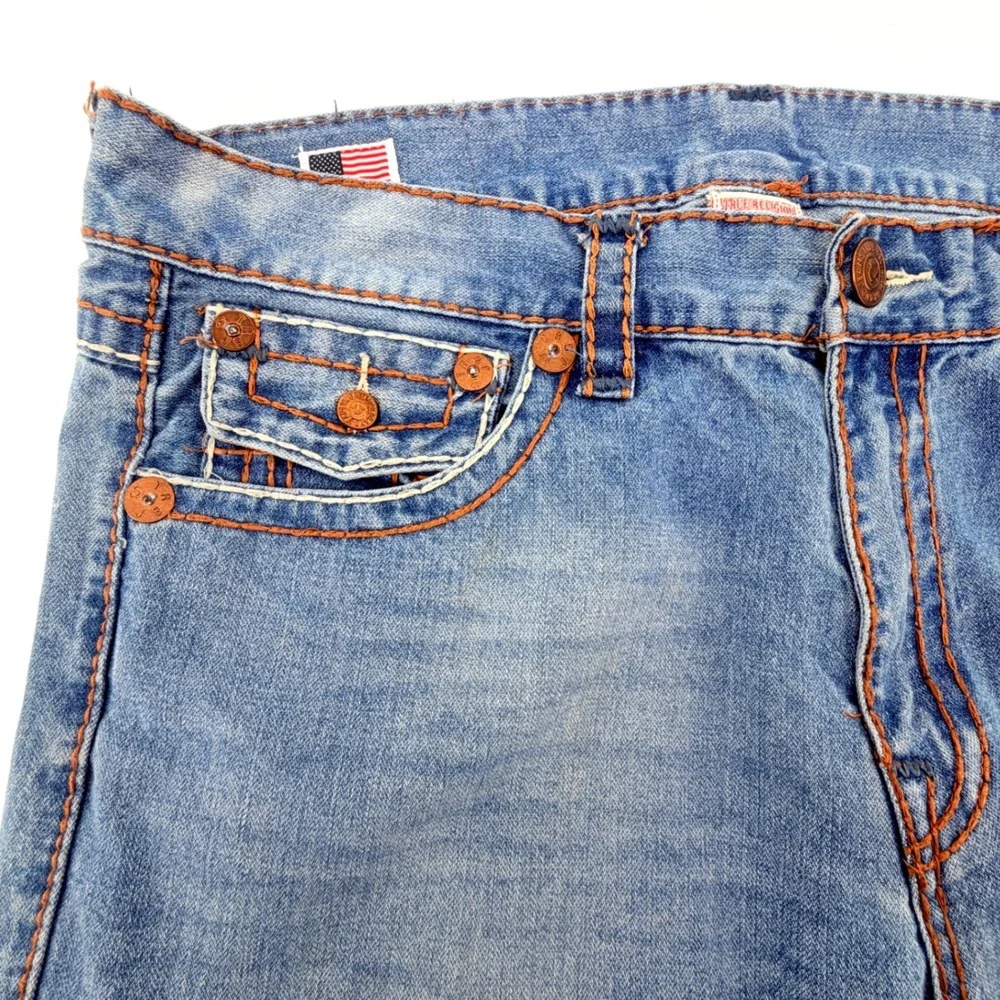 True Religion Ricky Super T Jeans Mens 40 Blue Good Altered Hem Straight Leg